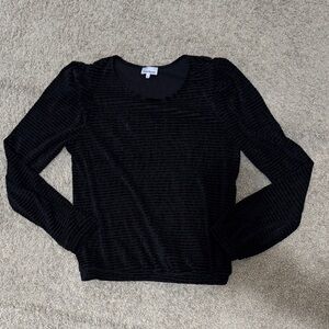 Heartloom Black velour Textured Crewneck Long Sleeve Top size Large